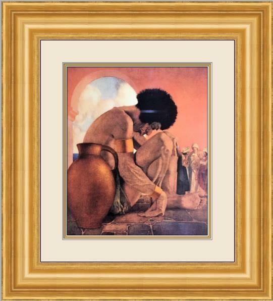 Maxfield Parrish Sinbad Custom Framed Lithograph Print 1999: Maxfield Parrish Sinbad Custom Framed Lithograph Print 1999 Maxfield Parrish - Sinbad Custom Framed Print. This medium-sized print features a lithography technique and is custom framed in a 3 Gold Lea