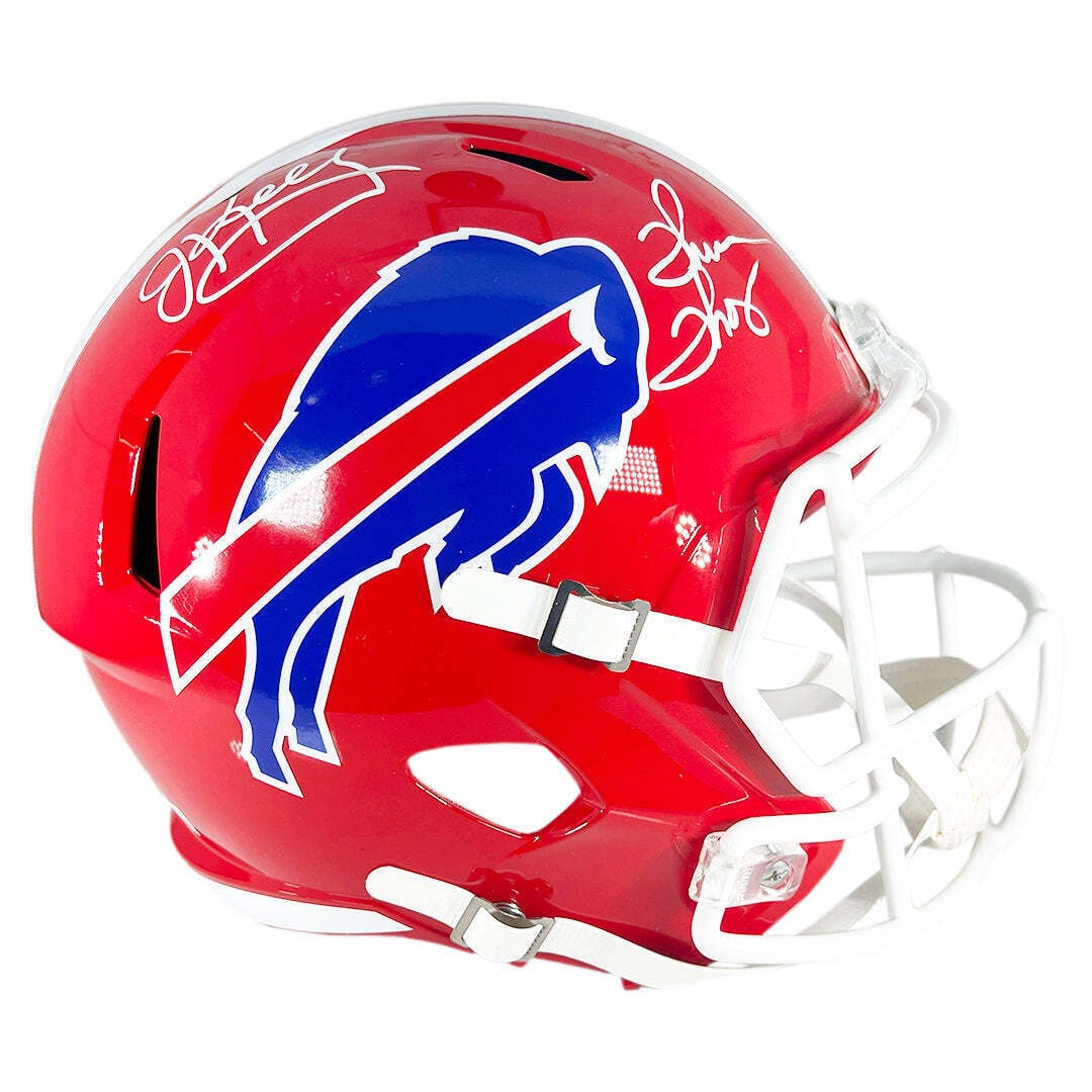 Jim Kelly Thurman Thomas Signed Buffalo Bills 1987-01 Speed Full-Size Helmet: Jim Kelly Thurman Thomas Signed Buffalo Bills 1987-01 Speed Full-Size Helmet This officially licensed Buffalo Bills throwback 1987-01 speed full-size replica football helmet is personally hand signed 