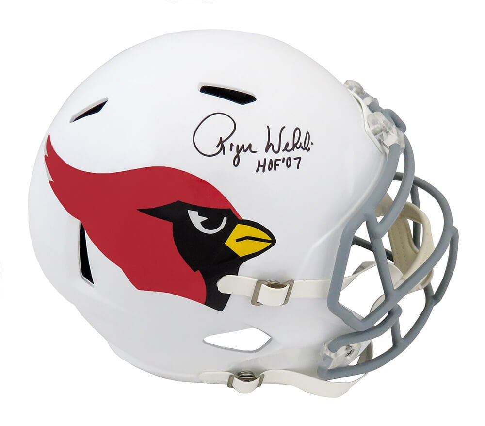 Roger Wehrli Signed Arizona Cardinals Riddell Full Size Speed Helmet HOF07: Roger Wehrli Signed Arizona Cardinals Riddell Full Size Speed Helmet HOF07 This is an original signed helmet featuring Roger Wehrli, a Hall of Fame player from the Arizona Cardinals. The Riddell full-