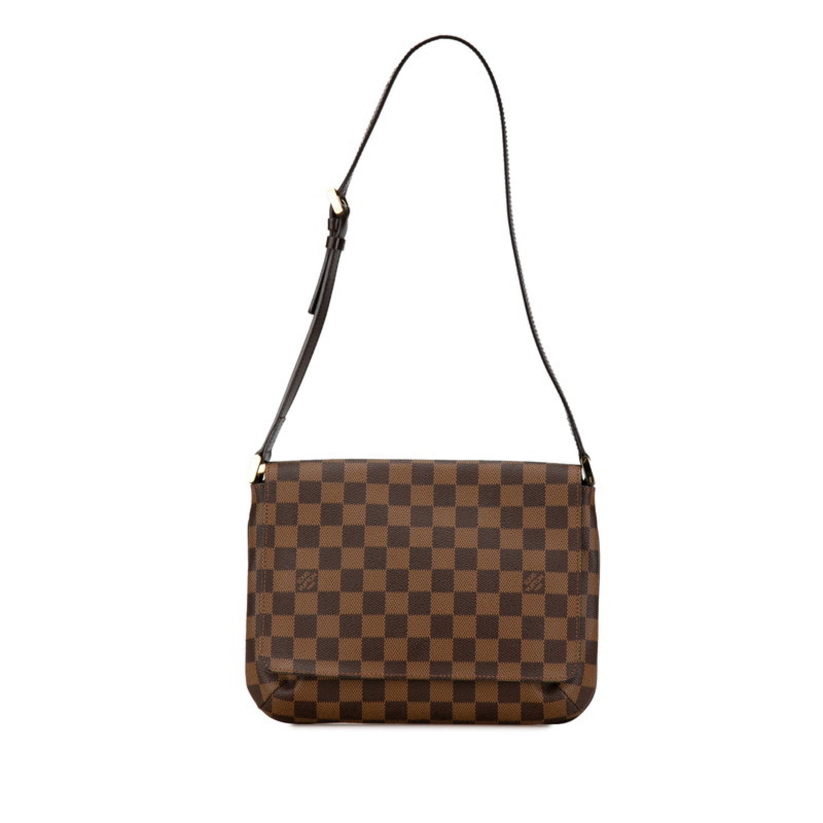 Louis Vuitton Damier Musette Tango Shoulder Bag in Brown PVC Leather for Women: Louis Vuitton Damier Musette Tango Shoulder Bag in Brown PVC Leather for Women This Louis Vuitton Damier Musette Tango shoulder bag is crafted from brown PVC leather, designed specifically for women. 