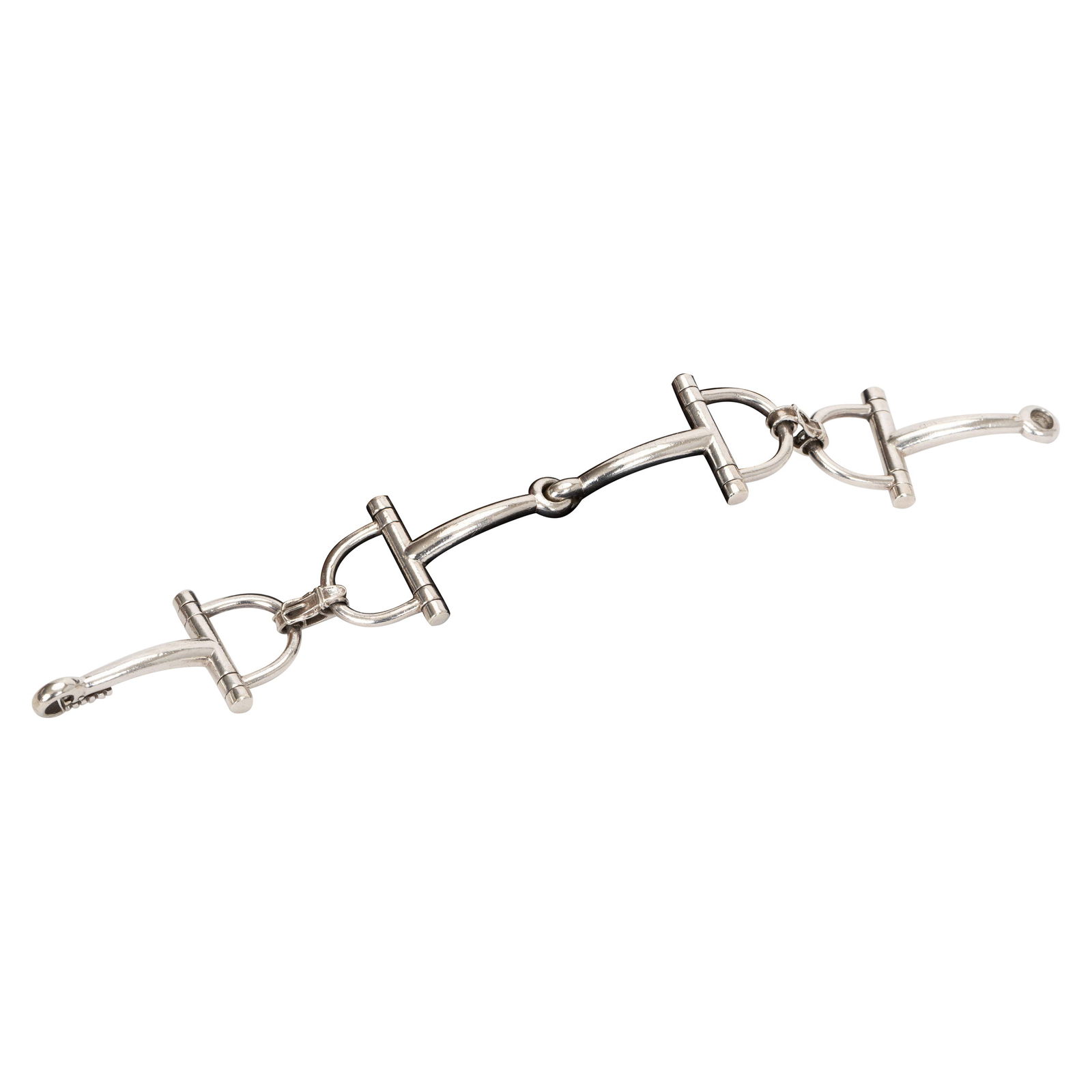 Hermes Sterling Silver Horse Bit Bracelet, 8in, 21st Century, France, Excellent Condition: Hermes Sterling Silver Horse Bit Bracelet, 8in, 21st Century, France, Excellent Condition Crafted by Hermes, this exquisite horse bit bracelet is made from sterling silver. It features a width of 0.75
