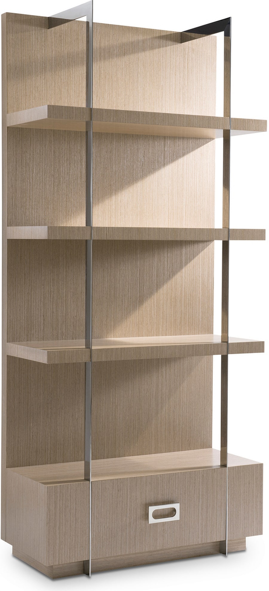 Bernhardt Modulum Etagere Sahara Finish 1 Drawer 4 Shelves Mid-Century Style: Bernhardt Modulum Etagere Sahara Finish 1 Drawer 4 Shelves Mid-Century Style The Modulum etagere showcases an open-front design supported by a sturdy base featuring one soft-close drawer. This piece i