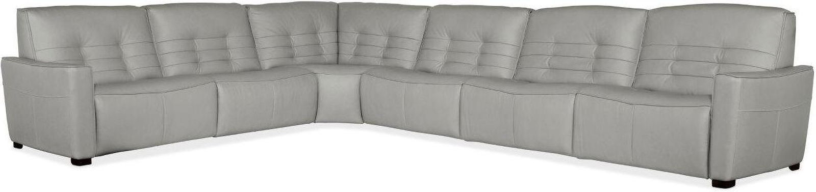 Reaux 6-Piece Power Recline Sectional With 3 Power Recliners In Grey: Reaux 6-Piece Power Recline Sectional With 3 Power Recliners In Grey Hooker Furniture Upholstery is a designer-inspired collection of upscale leather seating that includes versatile reclining chairs,