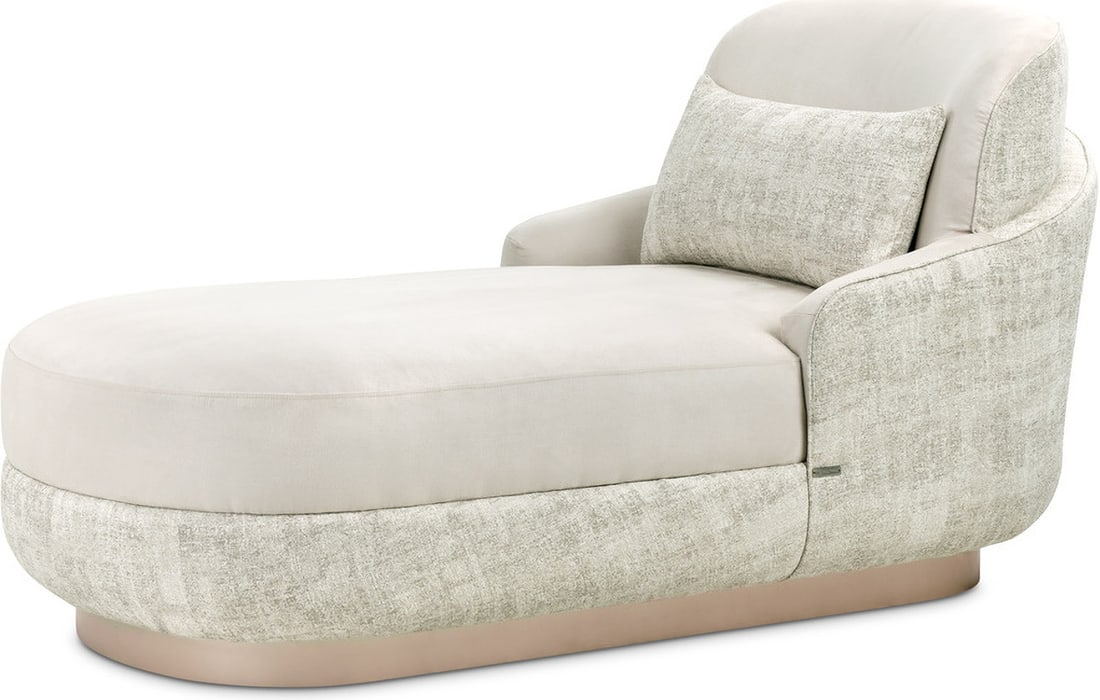 Elegant Aurora Chaise Faux-Suede Quarry Moonlight with Platinum Base: Elegant Aurora Chaise Faux-Suede Quarry Moonlight with Platinum Base The Aurora Chaise in Quarry Moonlight features a clean faux-suede look with a textured body, perfect for creating an elegant living