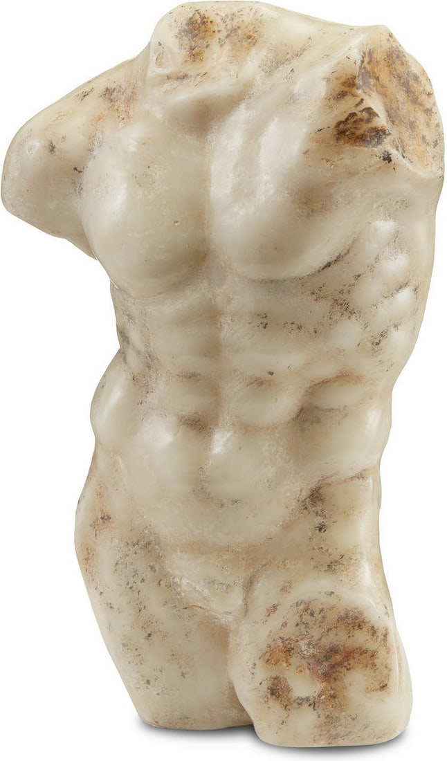 Currey & Company Ancient Greek Torso Sculpture Beige 15.25 inches Tall: Currey & Company Ancient Greek Torso Sculpture Beige 15.25 inches Tall The Ancient Greek Torso is a stunning sculpture made of composite material, featuring an aged beige finish with random spritzes o
