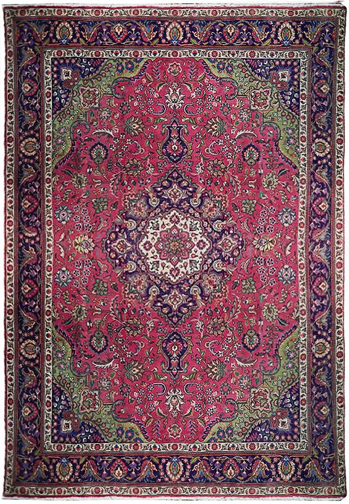 Handmade 10 x 13 Persian Tabriz Rug Red Navy Blue Wool: Handmade 10 x 13 Persian Tabriz Rug Red Navy Blue Wool This exquisite 10 x 13 RED Semi Antique Persian Tabriz Rug showcases a stunning blend of vibrant red and navy blue colors. Handcrafted in Iran, t