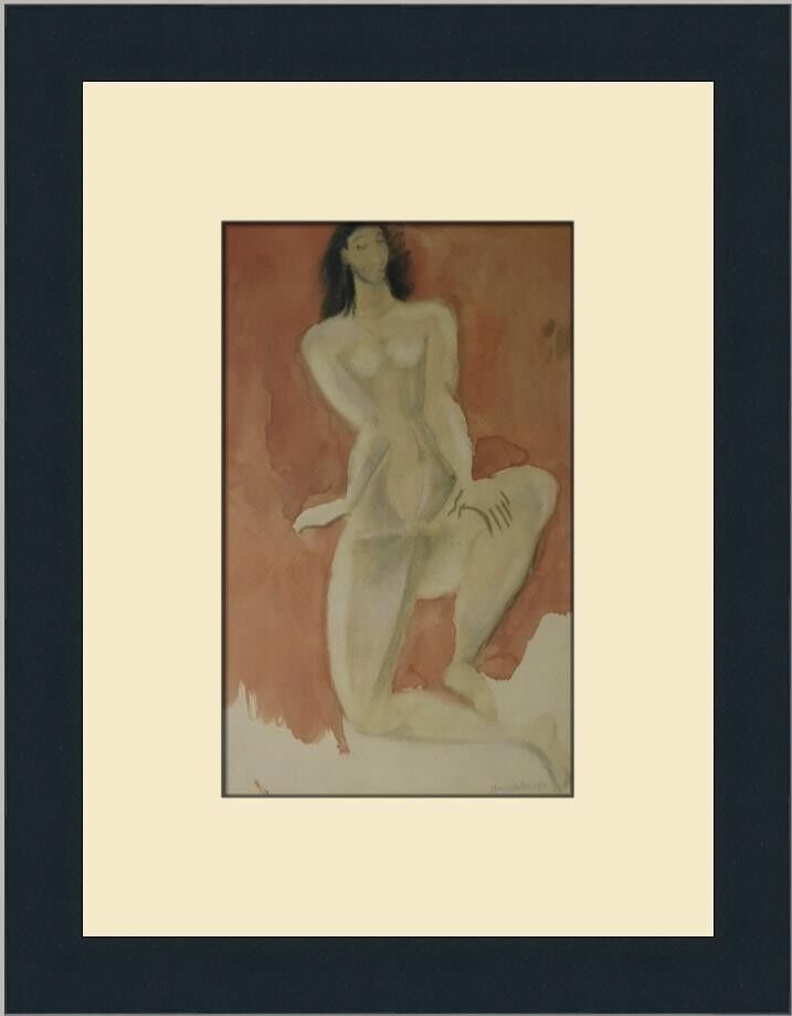 Max Weber Seated Nude Figure Custom Framed Print 14x12 inches: Max Weber Seated Nude Figure Custom Framed Print 14x12 inches This is a custom framed print titled 'Seated Nude Figure' by artist Max Weber, produced in 2002. The artwork features a portrait orientati