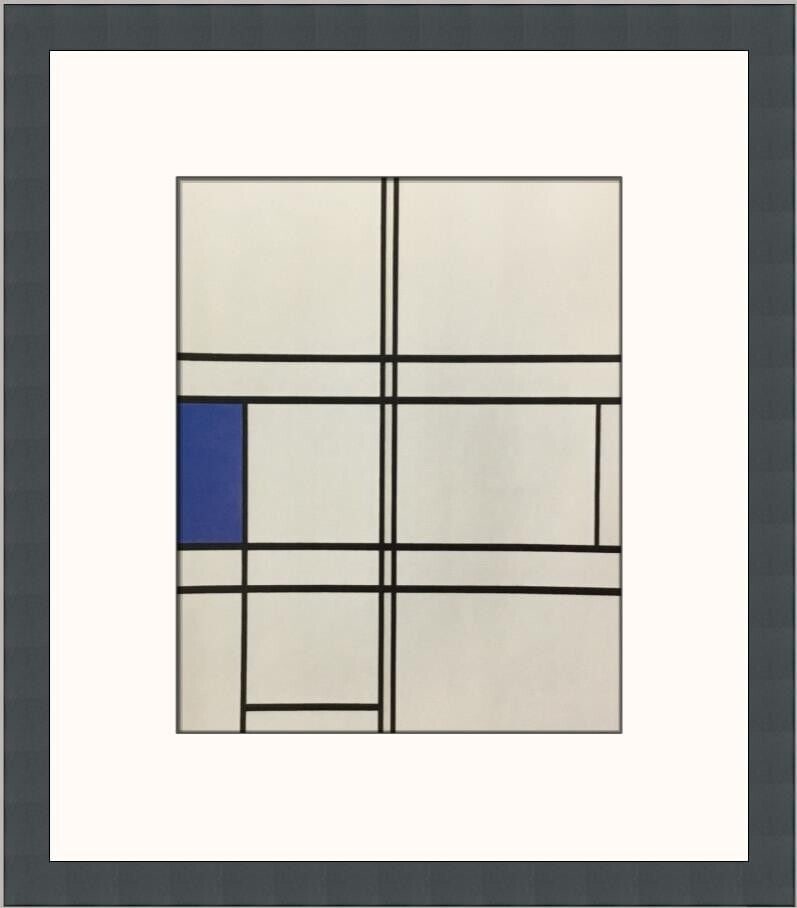 Piet Mondrian Composition in Blue and White Framed Lithograph Print: Piet Mondrian Composition in Blue and White Framed Lithograph Print This custom framed print titled 'Composition in Blue and White' by Piet Mondrian showcases the artist's iconic style. Produced in 20
