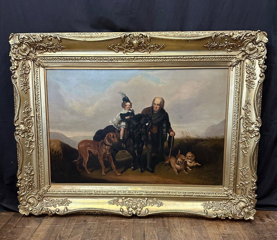 La Promenade Oil Painting by Sir David Wilkie 47.75in x 36in: La Promenade Oil Painting by Sir David Wilkie 47.75in x 36in This impressive oversize early 19th century oil painting titled "La Promenade" is attributed to Sir David Wilkie, a noted artist of the tim