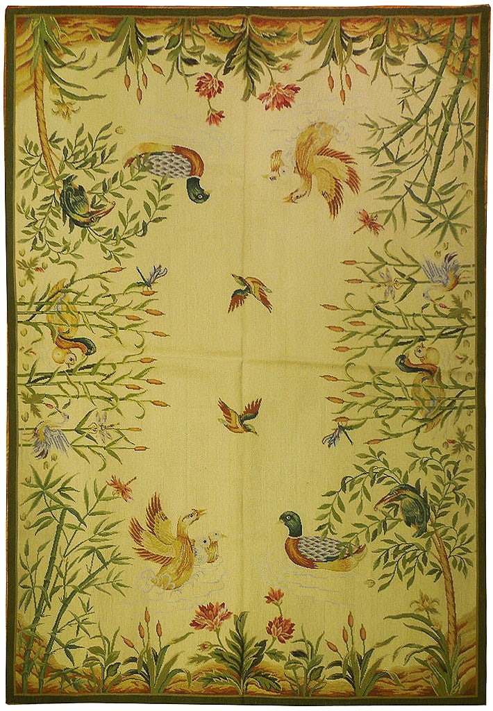 6 x 9 Hand-Knotted Ivory Needlepoint Area Rug from China: 6 x 9 Hand-Knotted Ivory Needlepoint Area Rug from China This exquisite 6 x 9 ivory needlepoint flat weave rug features a hand-knotted construction, offering a unique and elegant addition to any space