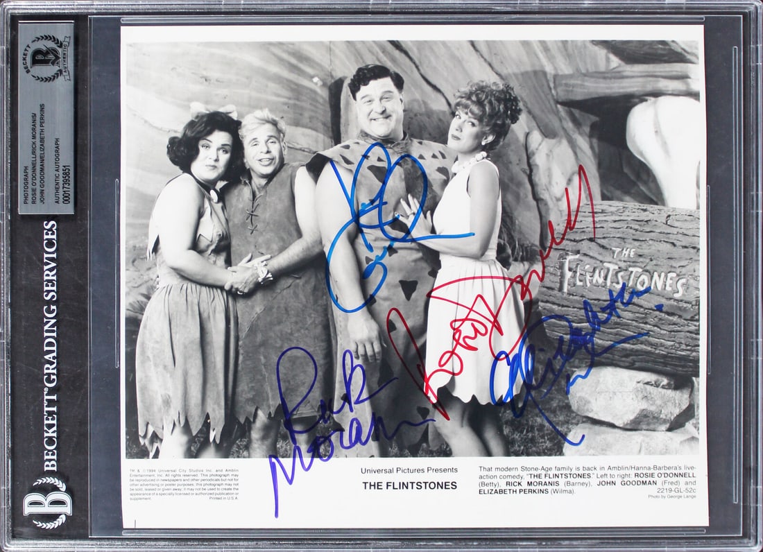 Flintstones Signed 8x10 Photo by Goodman Perkins Moranis O'Donnell Beckett Authenticated: Flintstones Signed 8x10 Photo by Goodman Perkins Moranis O'Donnell Beckett Authenticated This is an original 8x10 photograph signed by John Goodman, Elizabeth Perkins, Rick Moranis, and Rosie O'Donnel