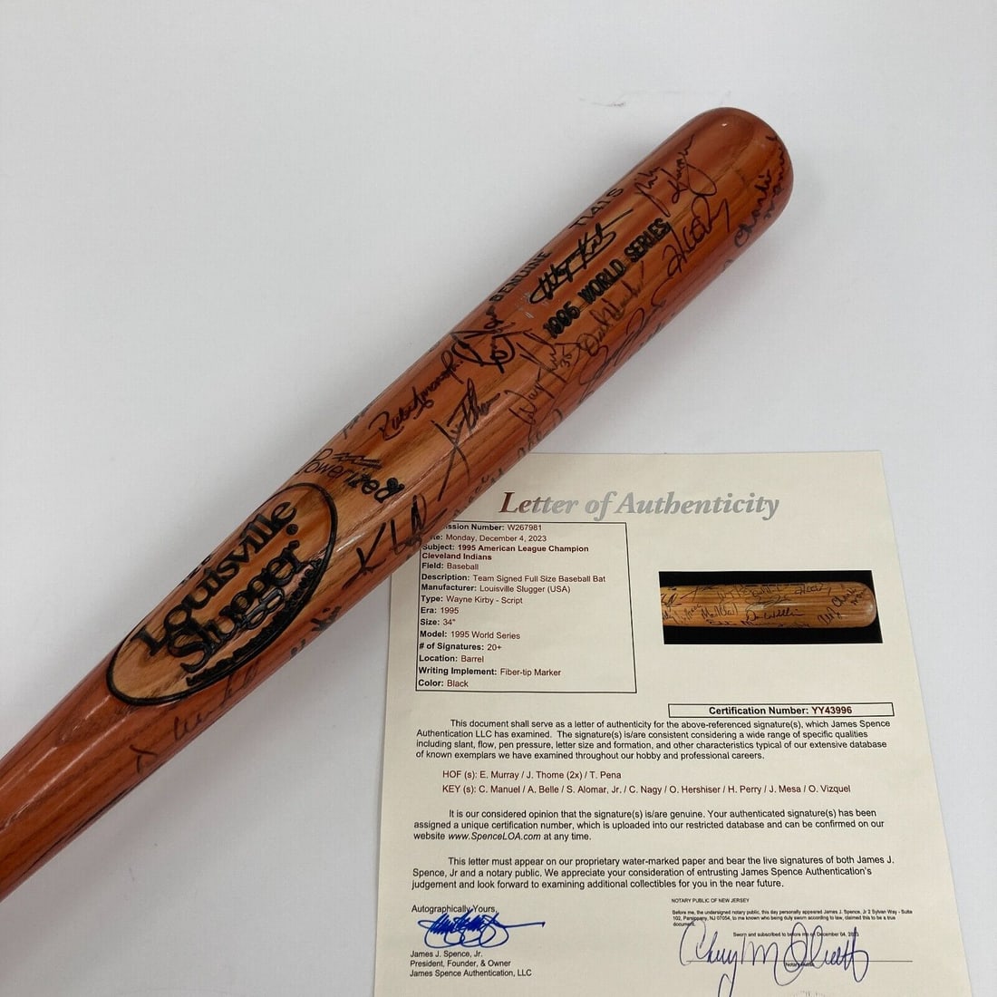1995 Cleveland Guardians Signed Jim Thome World Series Bat JSA: 1995 Cleveland Guardians Signed Jim Thome World Series Bat JSA Sport: Baseball. Player: Jim Thome. Signed: Yes. Original/Reprint: Original. Autograph Authentication: James Spence Authentication (JSA).