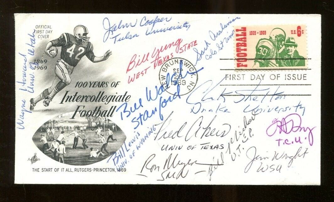 College Football Coaches Autographed FDC 12 Signatures Bill Walsh Fred Akers: College Football Coaches Autographed FDC 12 Signatures Bill Walsh Fred Akers This item features an authentic original signed First Day Cover (FDC) from notable college football coaches, including Bill