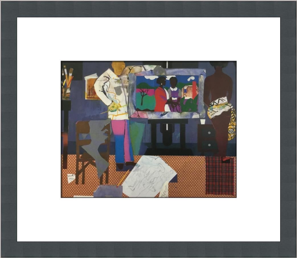 Romare Bearden Artist with Painting and Model Cubism Print Framed 12x14 inches: Romare Bearden Artist with Painting and Model Cubism Print Framed 12x14 inches This custom framed print titled "Artist with Painting and Model" features the work of renowned artist Romare Bearden, cre
