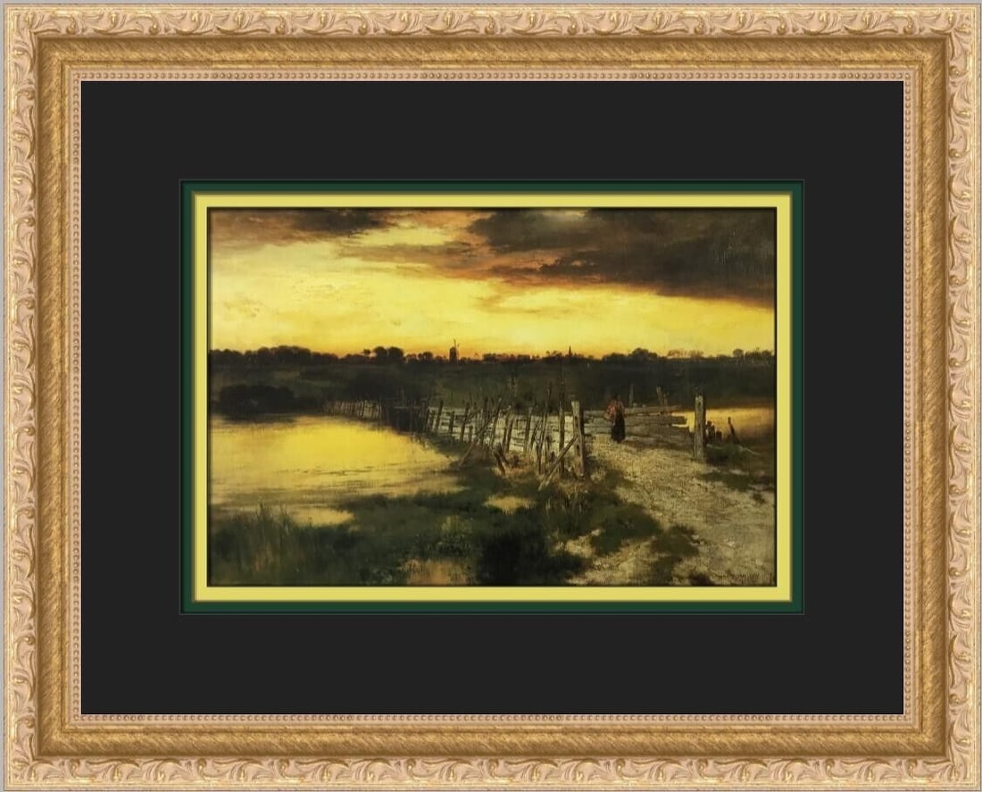 Thomas Moran Landscape Print The Old Bridge Hook Pond 12x15 Framed Art: Thomas Moran Landscape Print The Old Bridge Hook Pond 12x15 Framed Art This custom framed print titled "The Old Bridge over Hook Pond East Hampton" by artist Thomas Moran features a landscape orientat