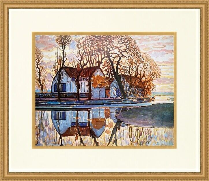 Piet Mondrian Landscape with Farmhouse Custom Framed Art Print 16x14 inches: Piet Mondrian Landscape with Farmhouse Custom Framed Art Print 16x14 inches This Piet Mondrian Landscape with Farmhouse museum print is newly custom framed and features a modern Americana style. The a