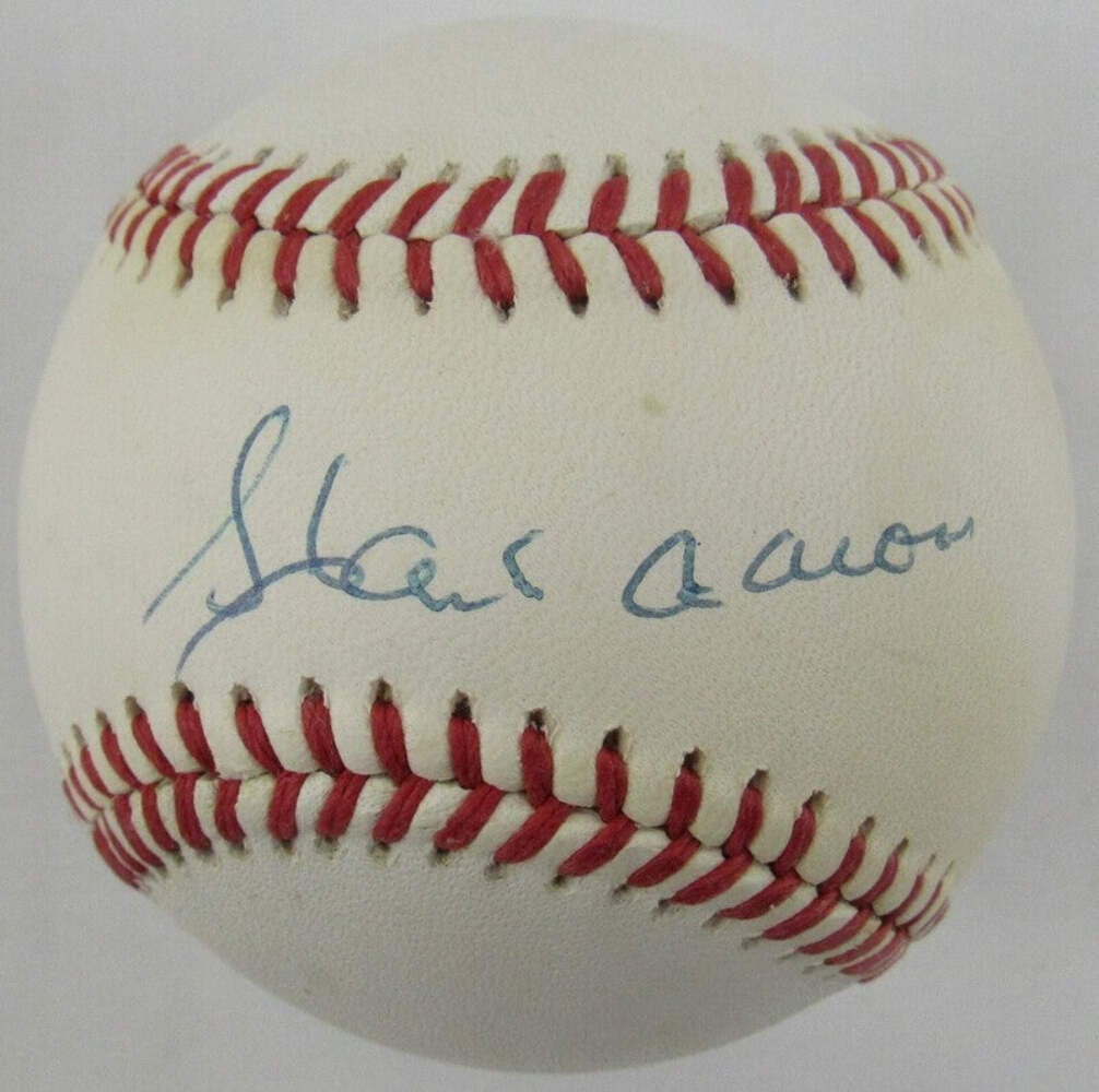Hank Aaron Autographed MLB Baseball PSA Certified AN28370: Hank Aaron Autographed MLB Baseball PSA Certified AN28370 Hank Aaron signed baseball, authenticated by PSA with certification number AN28370. This original MLB baseball is a perfect collectible for ba