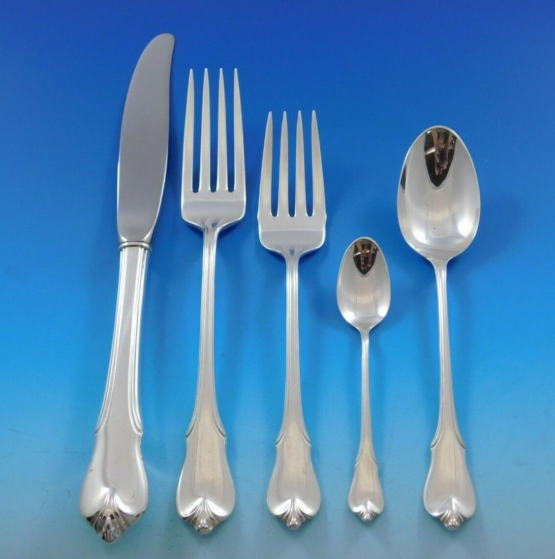 Wallace Grand Colonial Sterling Silver Flatware Set 48 Pieces for 8: Wallace Grand Colonial Sterling Silver Flatware Set 48 Pieces for 8 This Grand Colonial Flatware Set by Wallace is composed of sterling silver and includes 48 pieces designed to serve 8. The elegant d