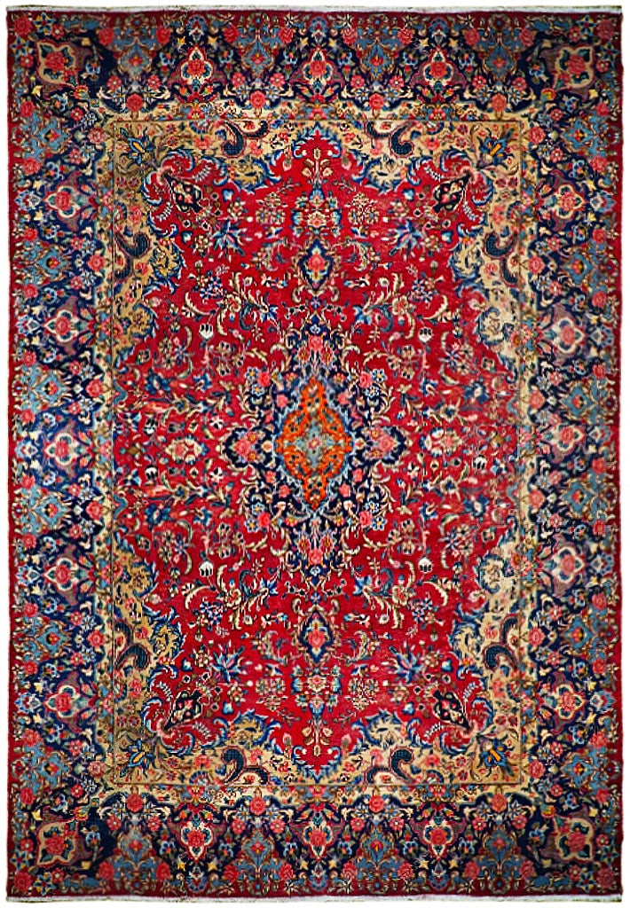 Handmade Antique Persian Lavar Kerman Rug 8 x 12 Red Ivory Navy Blue: Handmade Antique Persian Lavar Kerman Rug 8 x 12 Red Ivory Navy Blue This exquisite 8 x 12 Antique Signed Persian Lavar Kerman Rug features a stunning color palette of Red, Ivory, and Navy Blue. It is