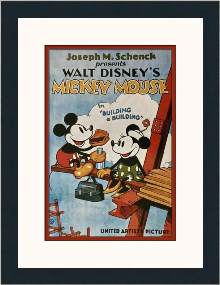 Mickey Minnie Mouse Building a Building Custom Framed Art Print: Mickey Minnie Mouse Building a Building Custom Framed Art Print This custom framed print features Mickey and Minnie Mouse in the artwork titled "Building a Building" by Disney Studios. The print is a