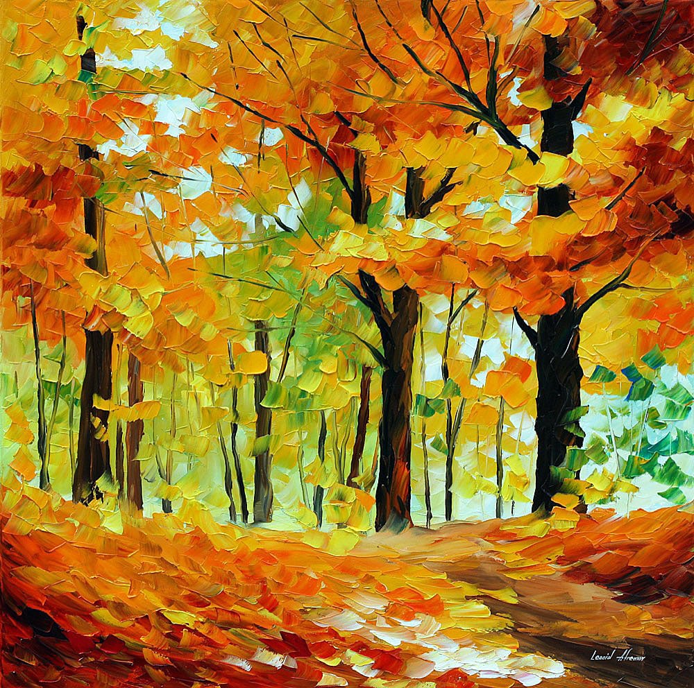 Fall Mood Limited Edition Canvas Art by Leonid Afremov 90cm x 90cm: Fall Mood Limited Edition Canvas Art by Leonid Afremov 90cm x 90cm Experience the vibrant hues of autumn with "Fall Mood," a limited edition giclee hand-painted by Leonid Afremov. This artwork is part