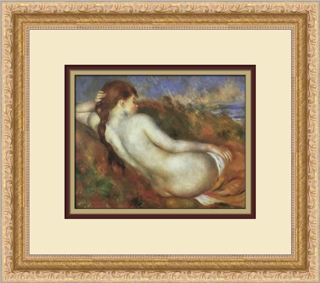 Pierre-Auguste Renoir Reclining Nude Framed Print 14x12 Impressionism Art: Pierre-Auguste Renoir Reclining Nude Framed Print 14x12 Impressionism Art This custom framed print features "Reclining Nude" by Pierre-Auguste Renoir, showcasing the artist's renowned Impressionism st