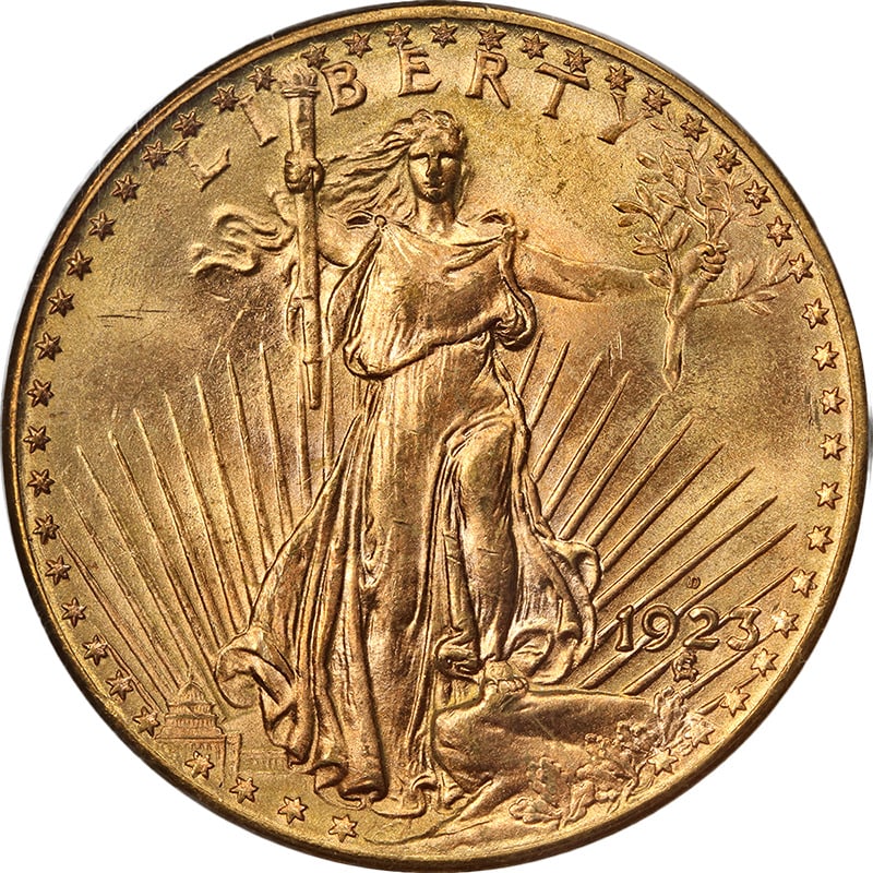 1923-D Saint-Gaudens Gold $20 Coin MS65 Uncirculated Denver Mint: 1923-D Saint-Gaudens Gold $20 Coin MS65 Uncirculated Denver Mint This 1923-D Saint-Gaudens Gold $20 coin features superb eye appeal and a strong strike. Graded MS65 by PCGS, it is an uncirculated piec