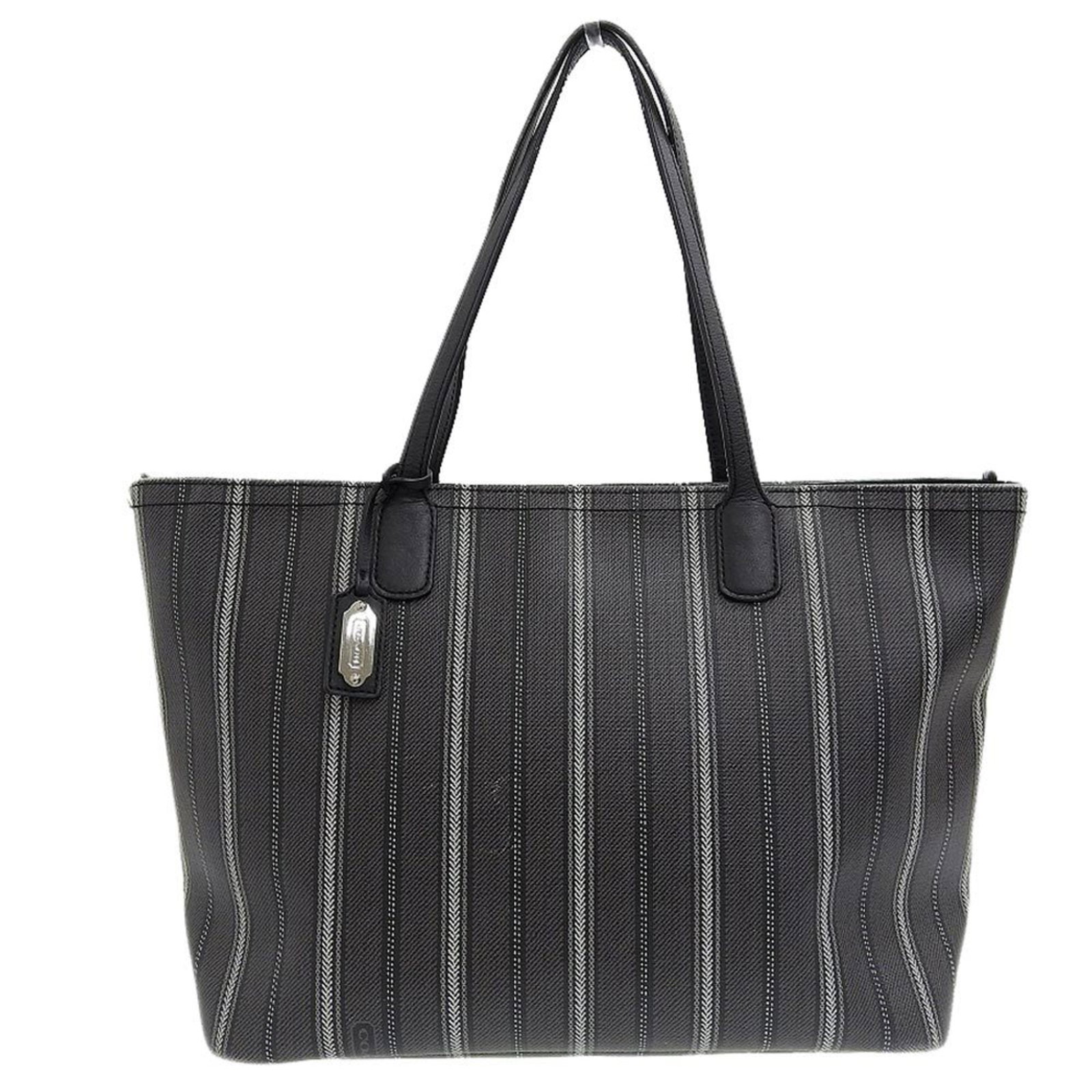 Coach Gray Coated Canvas Medium Tote Bag Zipper Closure 26cm x 43cm: Coach Gray Coated Canvas Medium Tote Bag Zipper Closure 26cm x 43cm This Coach Legacy Weekend Ticking Stripe Medium Tote Bag is crafted from durable coated canvas in a stylish gray color. It features 