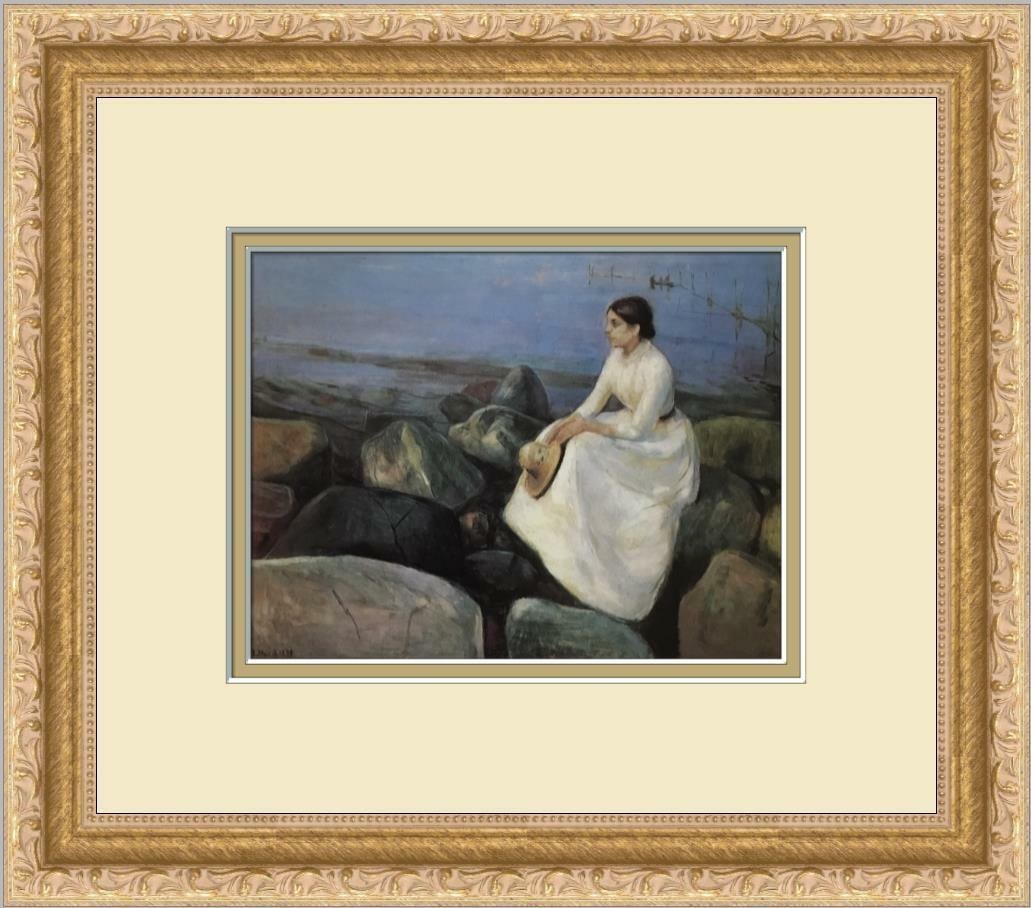 Edvard Munch Inger on the Beach Newly Custom Framed Print: Edvard Munch Inger on the Beach Newly Custom Framed Print Features: Framed Matted Region Of Origin: United States Item Width: 13 in Title: Inger on Beach Production Technique: Offset Lithograph Item L