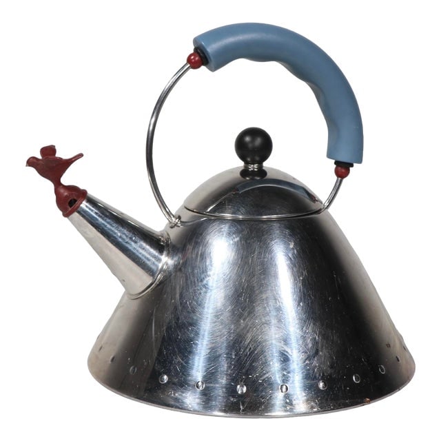 Vintage Michael Graves for Alessi Memphis School Metal Teapot C 1980's: Vintage Michael Graves for Alessi Memphis School Metal Teapot C 1980's Good original estate condition showing light cosmetic wear normal and consistent with age. Dimensions: 11"W x 8"D x 10"H Styles: