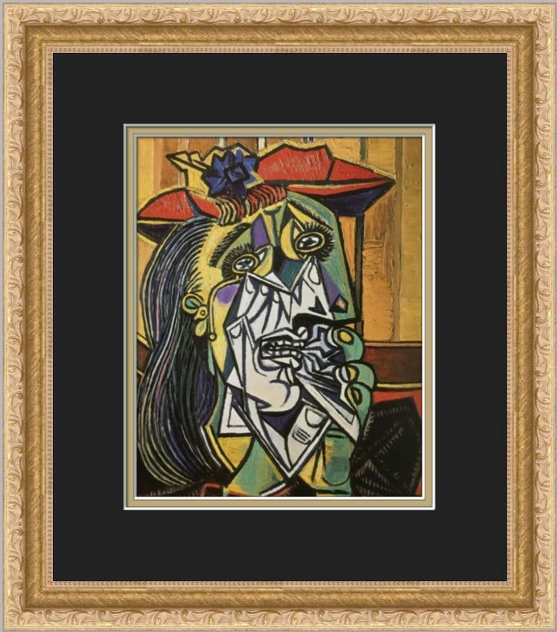 Pablo Picasso Weeping Woman Custom Framed Print: Pablo Picasso Weeping Woman Custom Framed Print Features: Framed Matted Region Of Origin: usa Item Width: 14 in Title: Weeping Woman Production Technique: Offset Lithograph Item Length: 14 in Item Hei