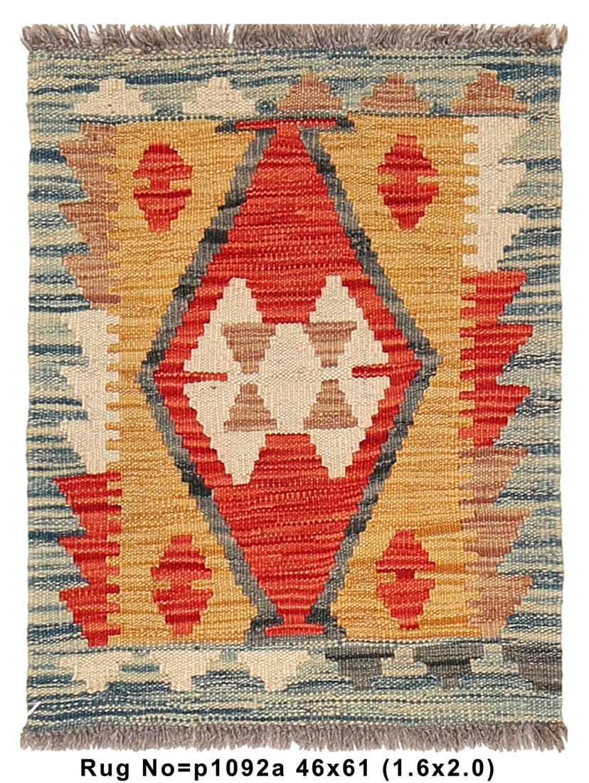 1'6 x 2 feet Wool Handmade Kilim Flat-Weave Tribal Rug Vegetable Dye: 1'6 x 2 feet Wool Handmade Kilim Flat-Weave Tribal Rug Vegetable Dye Free continental US Shipping Size in Feet: Width: 1'6 x Length: 2 Size in Inches: Width: 18 in x Length: 24 in Rug Type: Area Rug C