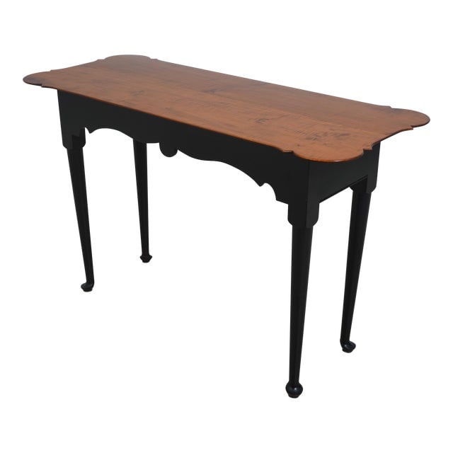 Bench Made Tiger Maple Console Table W. Black Base: Bench Made Tiger Maple Console Table W. Black Base Super Clean Original Finish & Condition Dimensions: 48"W x 20"D x 30"H Styles: Traditional Table Shape: Other (unique shapes) Period: 2000 - 2009 Cou