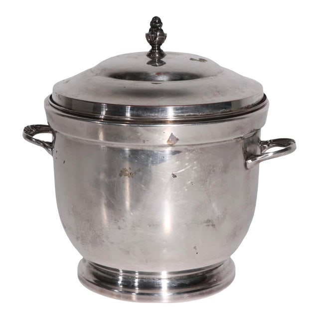 Vintage Silver Plate Ice Bucket by Poole: Vintage Silver Plate Ice Bucket by Poole No major damage or flaws finish shows some wear . Dimensions: 7"W x 7"D x 9"H Styles: Art Deco Mid-Century Modern Shabby Chic Brand: Poole Silver Co. Period: M