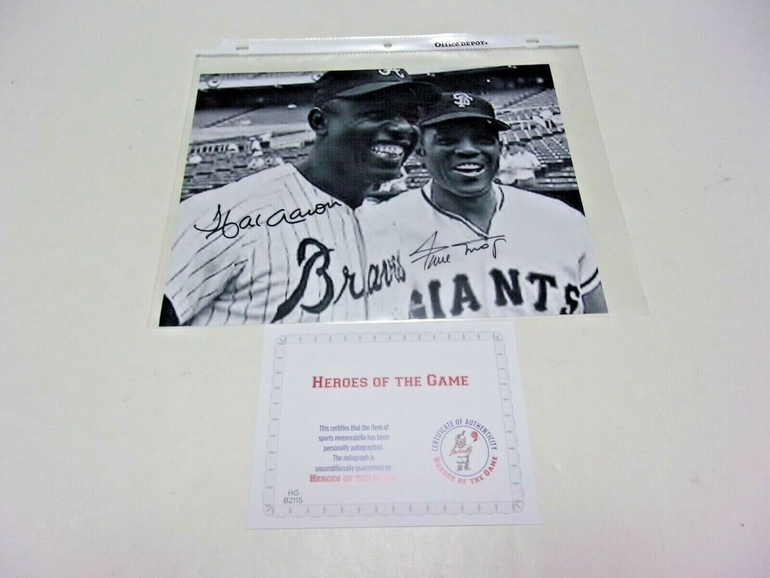 HANK AARON WILLIE MAYS ATLANTA BRAVES GIANTS HOF W/COA SIGNED 8X10 PHOTO: HANK AARON WILLIE MAYS ATLANTA BRAVES GIANTS HOF W/COA SIGNED 8X10 PHOTO Product: Photo Sport: Baseball-MLB Original/Reprint: Original Pre-Owned While the lot images are representative of the item, th