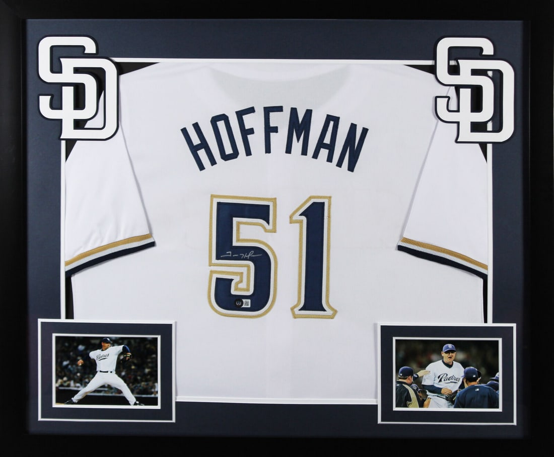 Trevor Hoffman Signed White Pro Style Framed Jersey BAS Witnessed: Trevor Hoffman Signed White Pro Style Framed Jersey BAS Witnessed Player: Trevor Hoffman Product: Jersey Original/Reprint: Original Team: San Diego Padres Autograph Authentication: Beckett Product Coa