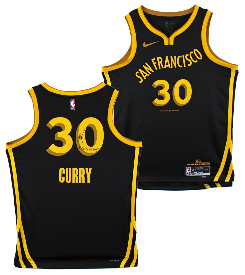 Stephen Curry "I Can Do All Things" Signed Black Nike 2023 City Ed. Jersey BAS W: Stephen Curry "I Can Do All Things" Signed Black Nike 2023 City Ed. Jersey BAS W Player: Stephen Curry Product: Jersey Original/Reprint: Original Autograph Authentication: Beckett Team: Golden State W