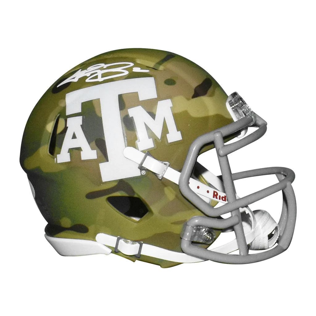 Johnny Manziel Signed Texas A&M Aggies Speed Mini Replica Camo Football Helmet (: Johnny Manziel Signed Texas A&M Aggies Speed Mini Replica Camo Football Helmet ( Autograph Authentication: JSA Autographed: Yes League: NFL Manufacturer: Rochester Sports Player: Johnny Manziel Sport: