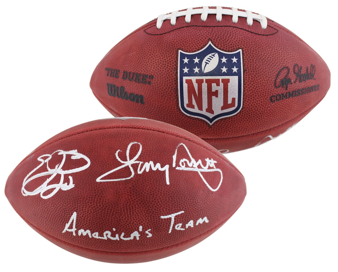 Emmitt Smith & Tony Dorsett "Americas Team" Signed Official Duke Football BAS W: Emmitt Smith & Tony Dorsett "Americas Team" Signed Official Duke Football BAS W Player: Tony Dorsett & Emmitt Smith Product: Ball Original/Reprint: Original Team: Dallas Cowboys Autograph Authenticati