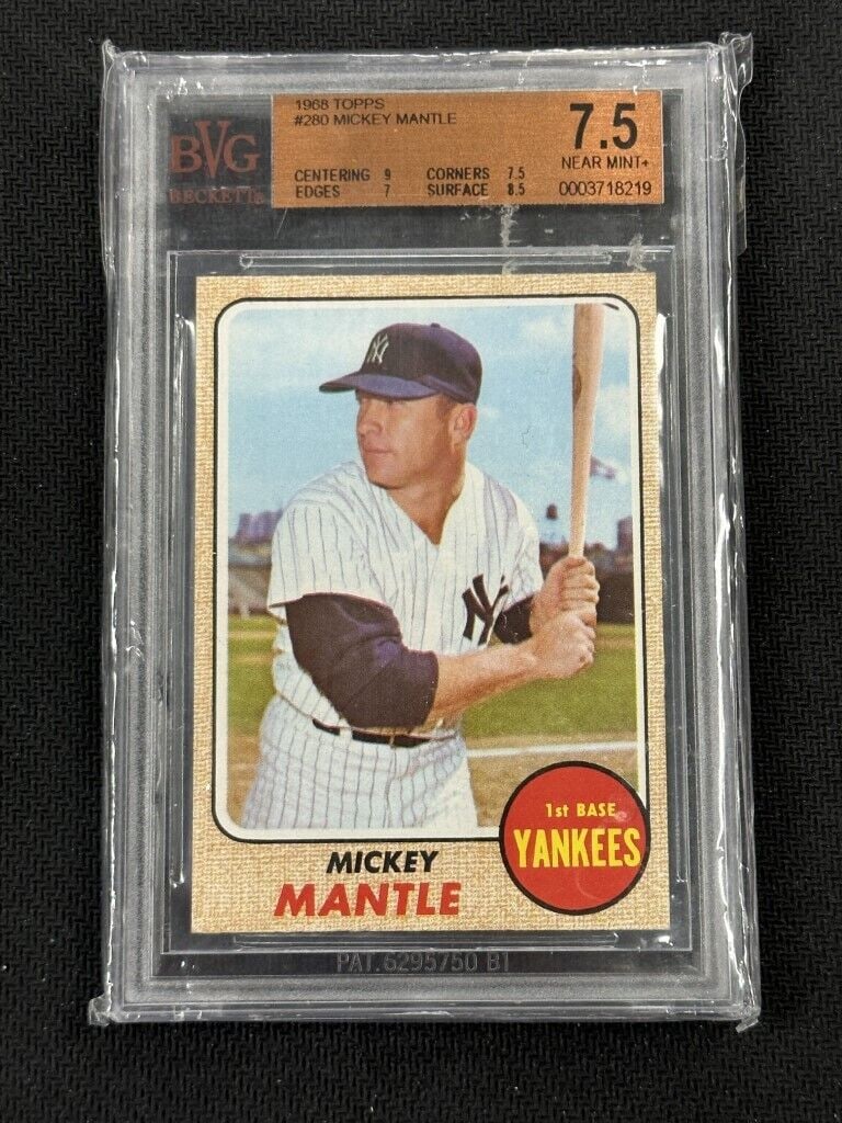 Mickey Mantle 1968 Topps Yankees HOF Stunning BVG 7.5 Near Mint +: Mickey Mantle 1968 Topps Yankees HOF Stunning BVG 7.5 Near Mint + Sport: Baseball Player/Athlete: Mickey Mantle Manufacturer: Topps Team: New York Yankees League: MLB Card Number: 280 Year Manufacture