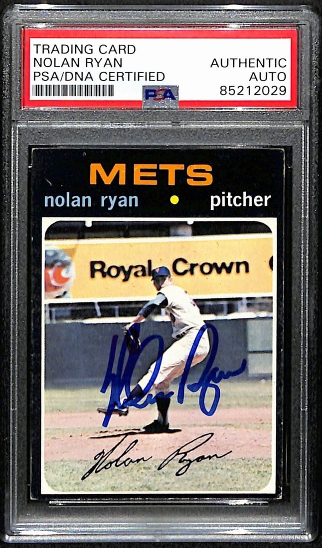 Nolan Ryan HOF Mets Signed/Autographed 1971 TOPPS Card #513 PSA/DNA: Nolan Ryan HOF Mets Signed/Autographed 1971 TOPPS Card #513 PSA/DNA Autograph Authentication: PSA/DNA Original/Reprint: Original Product: Photo Sport: Baseball Team: New York Mets League: MLB Signed: 