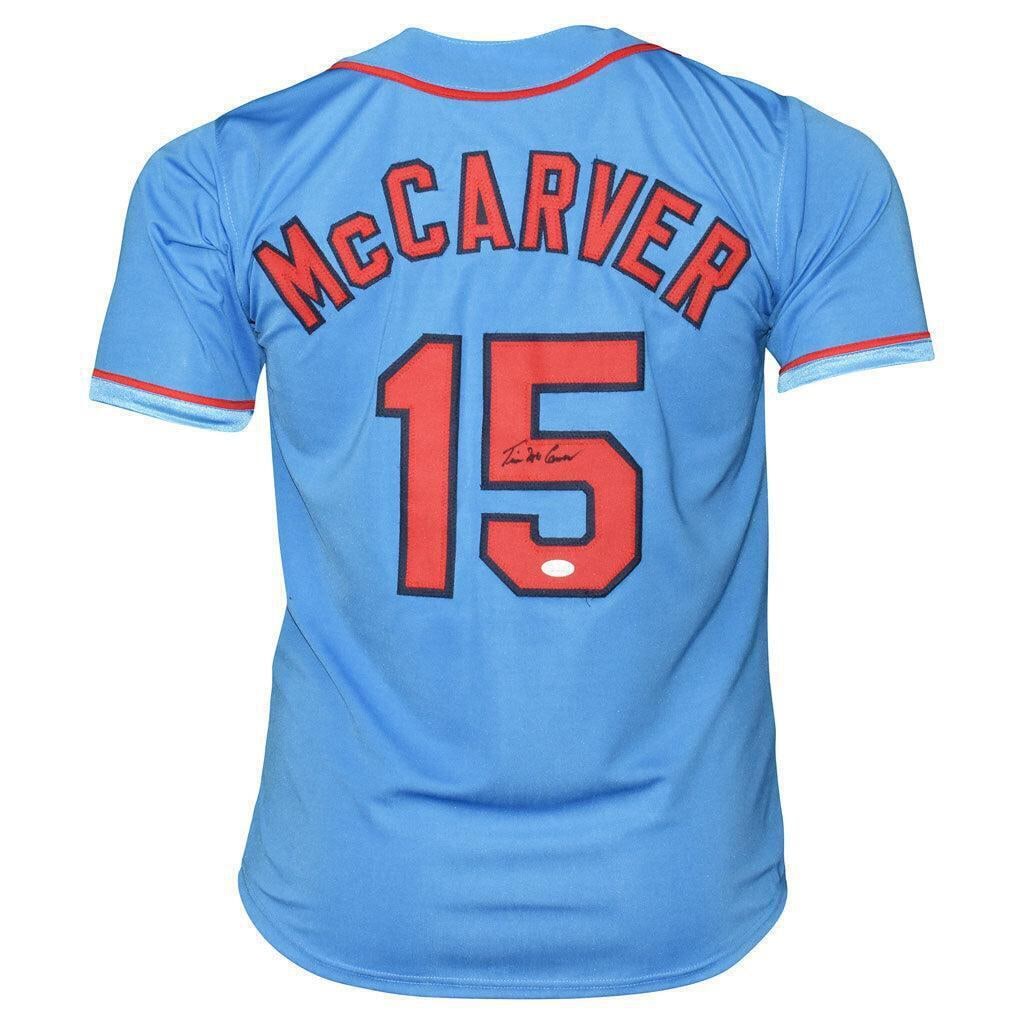 Tim McCarver Signed St Louis Blue Baseball Jersey (JSA): Tim McCarver Signed St Louis Blue Baseball Jersey (JSA) Autograph Authentication: JSA Autographed: Yes League: MLB Size: XL Sport: Baseball This jersey was not manufactured by any professional sports 
