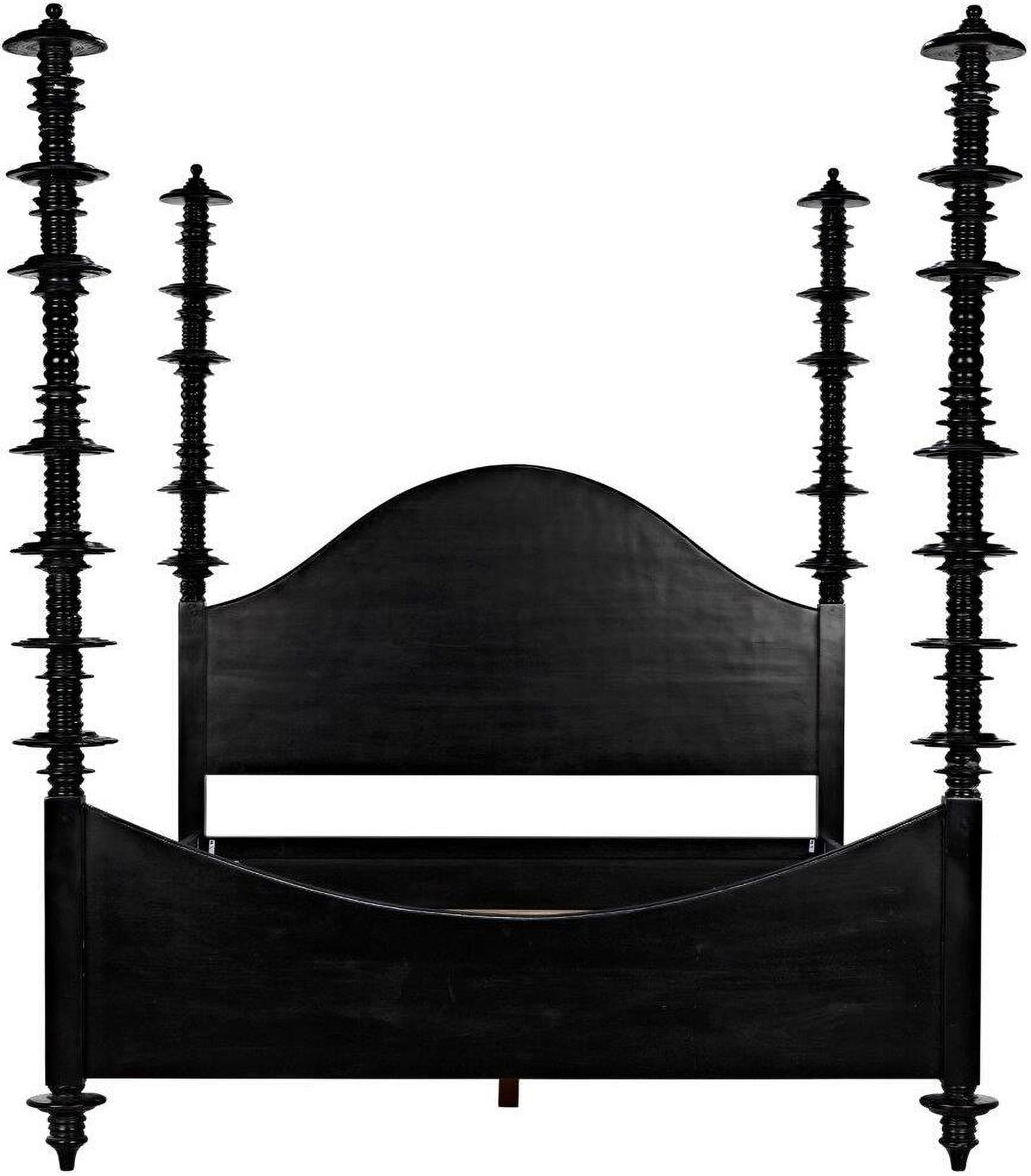 Ferret Queen Bed In Hand Rubbed Black: Ferret Queen Bed In Hand Rubbed Black This hand-carved pale, weathered, whitewashed, or hand-rubbed black mahogany bed is embellished with intricate variegated mahogany discs on each of its four posts