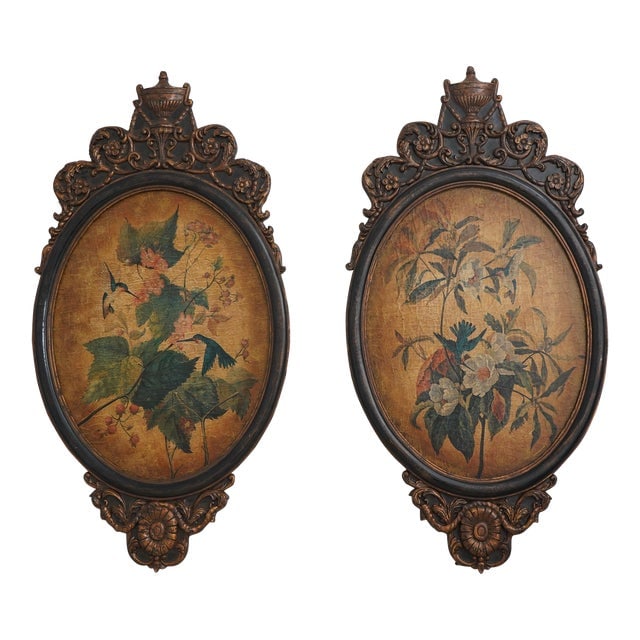 Pair Floral Paint Decorated Wall Plaques: Pair Floral Paint Decorated Wall Plaques Excellent Original Finish & Condition Dimensions: 21"W x 1"D x 42"H Styles: Traditional Period: 1990s Item Type: Vintage Antique or Pre-owned Materials: Paint