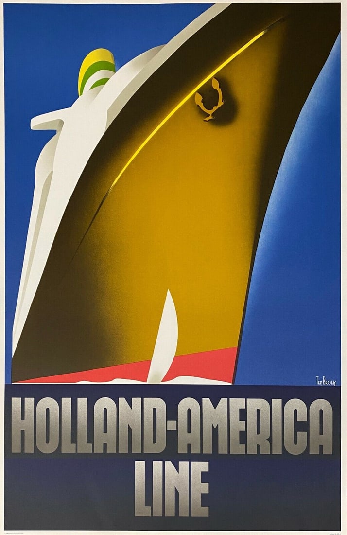 Holland American Cruise Line Ship Advertising Lithograph 24" x 36": Holland American Cruise Line Ship Advertising Lithograph 24" x 36" Features: Lithograph Region Of Origin: united states Item Width: 36 in Title: Holland American Cruise Ship Line Production Technique:
