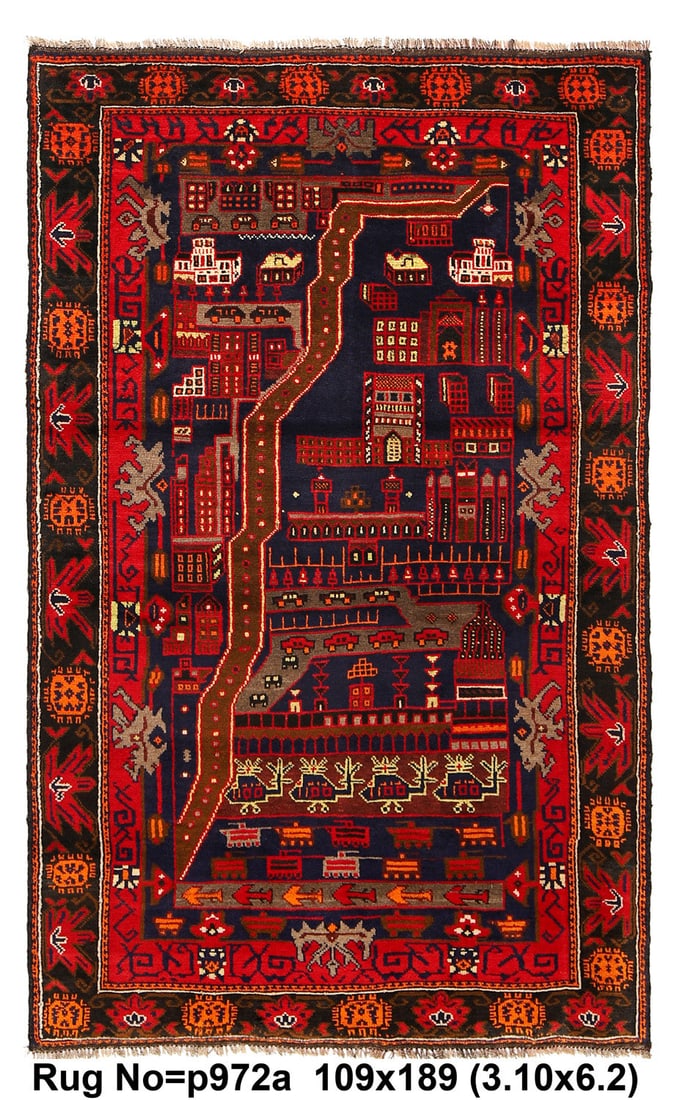 3'7 x 6'2 Navy Blue With Multi Pictorial War Handmade Wool Afghan Rug: 3'7 x 6'2 Navy Blue With Multi Pictorial War Handmade Wool Afghan Rug Free continental US Shipping Size in Feet: Width: 3'7 x Length: 6'2 Size in Inches: Width: 43 in x Length: 74 in Rug Type: Area Ru