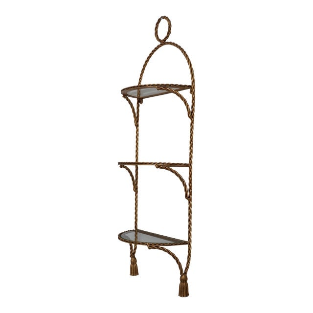 Italian Gold Gilt Corda 3 Tier Tassel Shelf: Italian Gold Gilt Corda 3 Tier Tassel Shelf Excellent Clean Original Finish & Condition Dimensions: 13.5"W x 6"D x 36"H Styles: Italian Period: 1980s Country of Origin: Italy Item Type: Vintage Antiqu