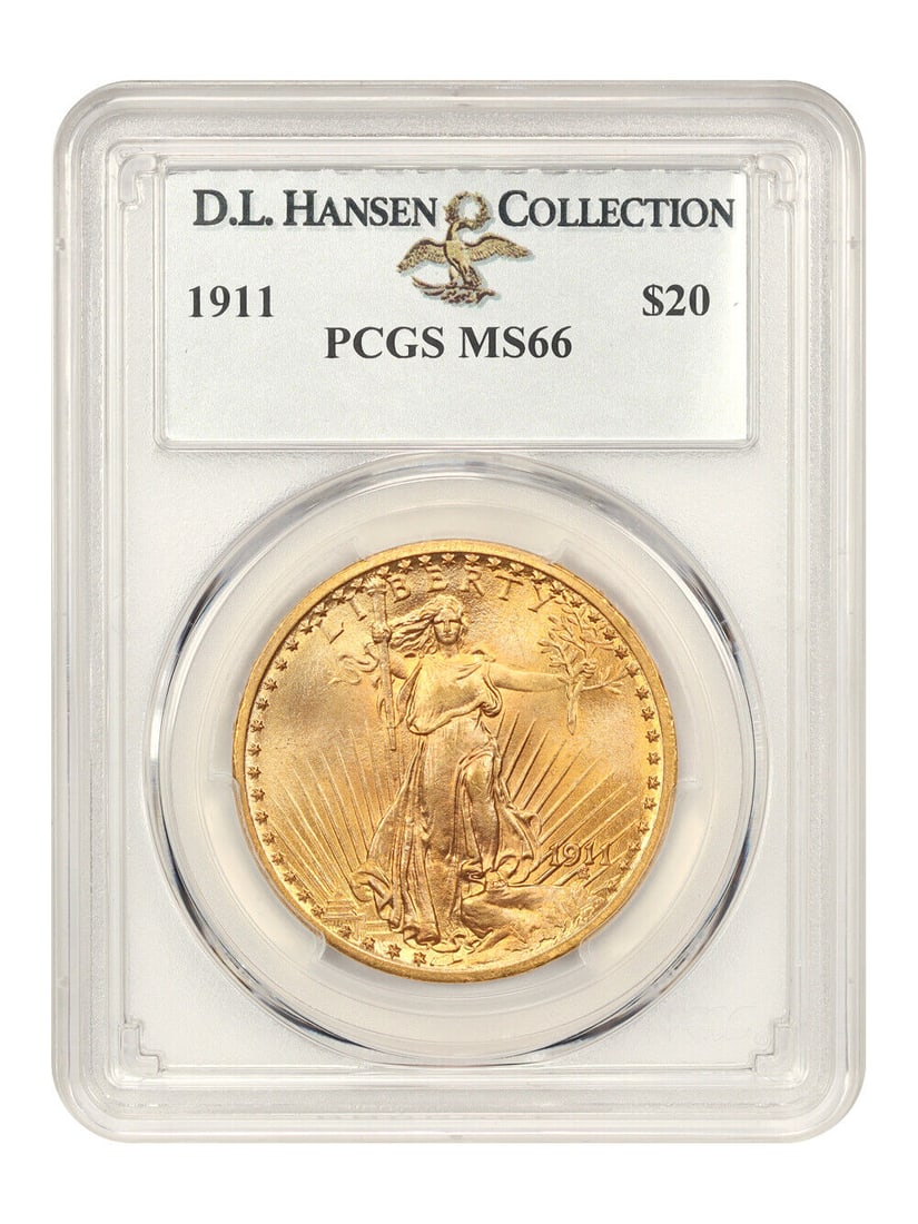 1911 $20 PCGS MS66 ex: D.L. Hansen: 1911 $20 PCGS MS66 ex: D.L. Hansen Certification: PCGS Certification Number: 25791310 Circulated/Uncirculated: Uncirculated Denomination: $20 Year: 1911 Grade: 66 Strike Type: MS Mint Location: Philad