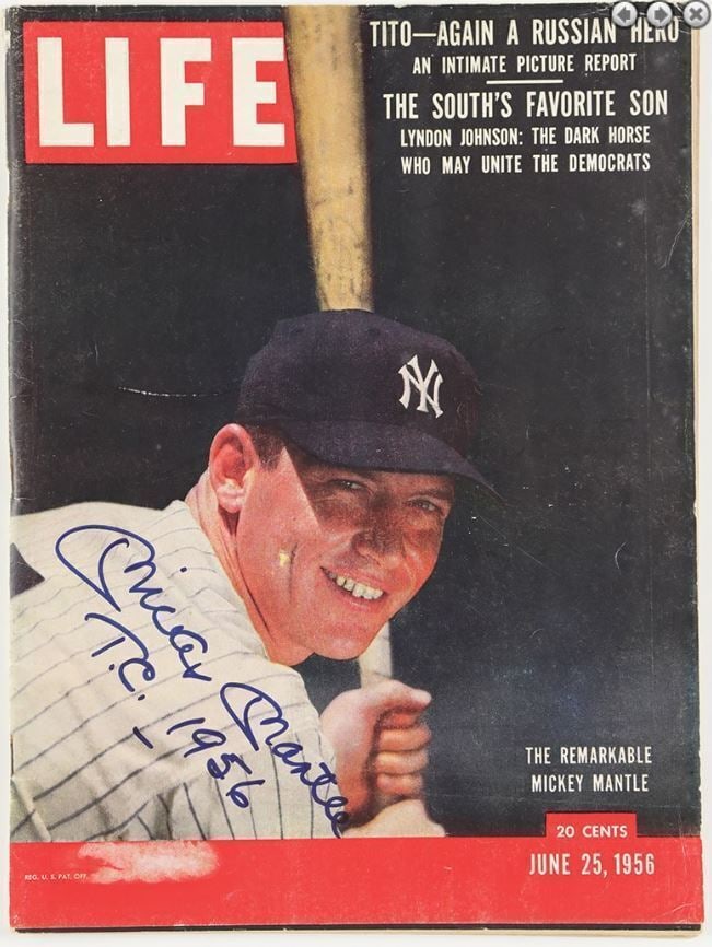 1956 Mickey Mantle Signed/Inscr "T.C. 1956" Life Magazine (PSA 10 Auto) 179919: 1956 Mickey Mantle Signed/Inscr "T.C. 1956" Life Magazine (PSA 10 Auto) 179919 Autograph Authentication: PSA/DNA Original/Reprint: Original Product: Magazine Sport: Baseball Team: New York Yankees Lea