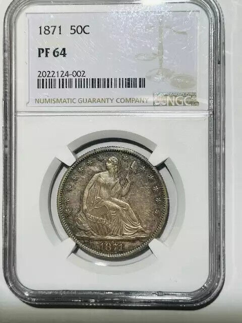 1871 P Half Dollars Liberty Seated NGC PF-64 960 Mintage!: 1871 P Half Dollars Liberty Seated NGC PF-64 960 Mintage! Certification: NGC Composition: Silver Grade: PF 64 Year: 1871 Circulated/Uncirculated: Uncirculated Strike Type: Proof Mint Location: Philade
